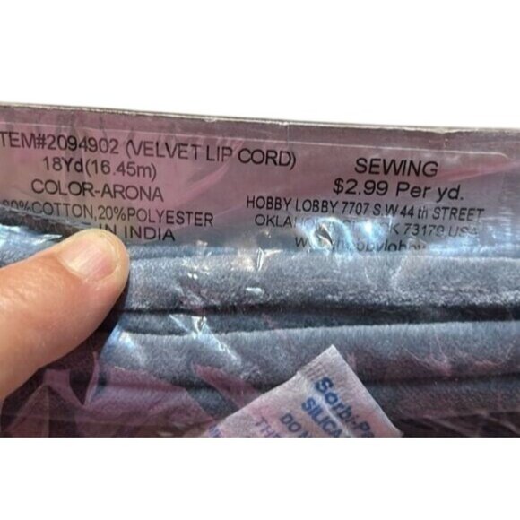 2 Velvet Lip Cord Sewing Trim 18 Yds 80% Cotton 20% Polyester Gray Hobby Lobby M - Picture 3 of 3
